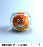 #50006 Royalty-Free (Rf) Illustration Of A 3d Happy Fat Goldfish Mascot In A Small Fish Bowl