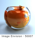 #50007 Royalty-Free (Rf) Illustration Of A 3d Pouty Fat Goldfish Mascot In A Small Fish Bowl
