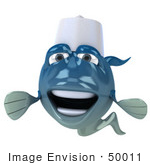 #50011 Royalty-Free (Rf) Illustration Of A 3d Blue Chef Fish Mascot Facing Forward