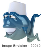 #50012 Royalty-Free (Rf) Illustration Of A 3d Blue Chef Fish Mascot Facing Left