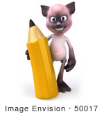 #50017 Royalty-Free (Rf) Illustration Of A 3d Pink Cat Mascot Holding A Pencil - Version 1