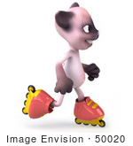 #50020 Royalty-Free (Rf) Illustration Of A 3d Pink Cat Mascot Roller Blading - Version 4