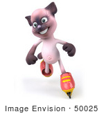 #50025 Royalty-Free (Rf) Illustration Of A 3d Pink Cat Mascot Roller Blading - Version 2