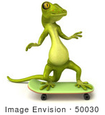 #50030 Royalty-Free (Rf) Illustration Of A 3d Green Gecko Mascot Skateboarding - Version 2