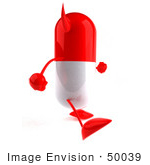 #50039 Royalty-Free (Rf) Illustration Of A 3d Red Devil Pill Capsule Mascot Walking Right