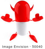 #50040 Royalty-Free (Rf) Illustration Of A 3d Red Devil Pill Capsule Mascot Holding Up His Middle Finger - Version 2