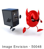 #50048 Royalty-Free (Rf) Illustration Of A 3d Computer Case Mascot Chasing Away A Red Devil Virus - Version 2