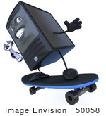 #50058 Royalty-Free (Rf) Illustration Of A 3d Computer Case Mascot Holding A Wrench And Skateboarding - Version 3