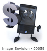 #50059 Royalty-Free (Rf) Illustration Of A 3d Computer Case Mascot Carrying A Silver Dollar Symbol