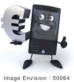 #50064 Royalty-Free (Rf) Illustration Of A 3d Computer Case Mascot Smiling And Holding A Euro Symbol - Version 2
