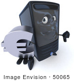 #50065 Royalty-Free (Rf) Illustration Of A 3d Computer Case Mascot Pouting And Holding A Euro Symbol - Version 1