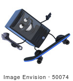 #50074 Royalty-Free (Rf) Illustration Of A 3d Computer Case Mascot Holding A Wrench And Skateboarding - Version 2