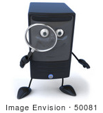 #50081 Royalty-Free (Rf) Illustration Of A 3d Computer Case Mascot With A Magnifying Glass
