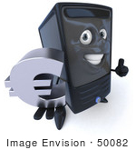 #50082 Royalty-Free (Rf) Illustration Of A 3d Computer Case Mascot Smiling And Holding A Euro Symbol - Version 1