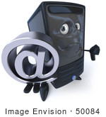 #50084 Royalty-Free (Rf) Illustration Of A 3d Computer Case Mascot Carrying A Silver At Symbol
