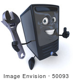 #50093 Royalty-Free (Rf) Illustration Of A 3d Computer Case Mascot Giving The Thumbs Up And Holding A Wrench
