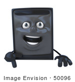 #50096 Royalty-Free (Rf) Illustration Of A 3d Computer Case Mascot Pointing Down And Standing Behind A Blank Sign