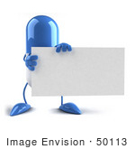 #50113 Royalty-Free (Rf) Illustration Of A Blue 3d Pill Capsule Mascot Holding A Blank Business Card - Version 1
