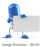 #50121 Royalty-Free (Rf) Illustration Of A Blue 3d Pill Capsule Mascot Holding A Blank Business Card - Version 2