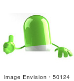 #50124 Royalty-Free (Rf) Illustration Of A 3d Green Pill Capsule Mascot Giving The Thumbs Up