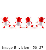 #50127 Royalty-Free (Rf) Illustration Of 3d Red Devil Pill Capsule Mascots Marching Forward - Version 1