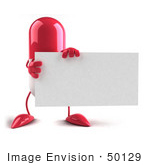 #50129 Royalty-Free (Rf) Illustration Of A Pink 3d Pill Capsule Mascot Holding A Blank Business Card