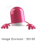 #50130 Royalty-Free (Rf) Illustration Of A 3d Pink Pill Capsule Mascot Standing Behind A Blank Sign