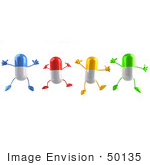 #50135 Royalty-Free (Rf) Illustration Of 3d Colorful Pill Capsule Mascots Jumping - Version 1