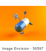 #50597 Royalty-Free (Rf) Illustration Of A 3d Blue Pill Capsule Mascot Doing A Cartwheel - Version 2