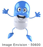#50600 Royalty-Free (Rf) Illustration Of A 3d Blue Pill Capsule Mascot Jumping
