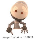#50609 Royalty-Free (Rf) Illustration Of A 3d Robot Mascot Pointing Down And Standing Behind A Blank Sign