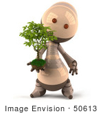 #50613 Royalty-Free (Rf) Illustration Of A 3d Robot Mascot Holding A Plant - Version 2