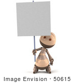 #50615 Royalty-Free (Rf) Illustration Of A 3d Robot Mascot Holding Up A Blank Sign - Version 1