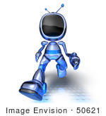 #50621 Royalty-Free (Rf) Illustration Of A 3d Blue Human Like Robot Mascot Running Forward - Version 3