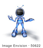 #50622 Royalty-Free (Rf) Illustration Of A 3d Blue Human Like Robot Mascot Shrugging - Version 4
