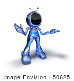 #50625 Royalty-Free (Rf) Illustration Of A 3d Blue Human Like Robot Mascot Shrugging - Version 5