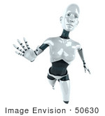 #50630 Royalty-Free (Rf) Illustration Of A 3d Female Robot Mascot Reaching Outward - Version 1