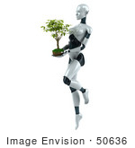 #50636 Royalty-Free (Rf) Illustration Of A 3d Female Robot Mascot Carrying A Plant - Version 1