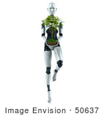#50637 Royalty-Free (Rf) Illustration Of A 3d Female Robot Mascot Carrying A Plant - Version 2