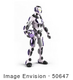 #50647 Royalty-Free (Rf) Illustration Of A 3d Athletic Male Robot Mascot Standing And Holding A Purple Soccer Ball