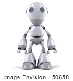 #50658 Royalty-Free (Rf) Illustration Of A 3d White Robot Boy Mascot Standing And Facing Front