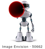 #50662 Royalty-Free (Rf) Illustration Of A 3d Futuristic Robot Mascot Using A Megaphone - Pose 1