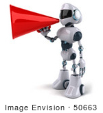 #50663 Royalty-Free (Rf) Illustration Of A 3d Futuristic Robot Mascot Using A Megaphone - Pose 3