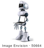 #50664 Royalty-Free (Rf) Illustration Of A 3d Futuristic Robot Mascot Carrying A Laptop - Version 2