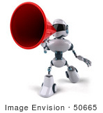 #50665 Royalty-Free (Rf) Illustration Of A 3d Futuristic Robot Mascot Using A Megaphone - Pose 4