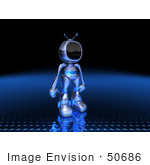 #50686 Royalty-Free (Rf) Illustration Of A 3d Blue Robot Mascot Standing And Facing Right - Version 2