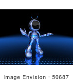 #50687 Royalty-Free (Rf) Illustration Of A 3d Blue Robot Mascot Shrugging - Version 2