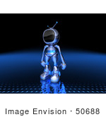 #50688 Royalty-Free (Rf) Illustration Of A 3d Blue Robot Mascot Standing And Facing Left - Version 2