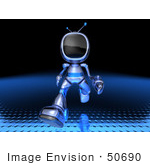 #50690 Royalty-Free (Rf) Illustration Of A 3d Blue Robot Mascot Running Forward - Version 1