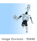 #50696 Royalty-Free (Rf) Illustration Of A 3d Female Robot Mascot Reaching Outward - Version 2